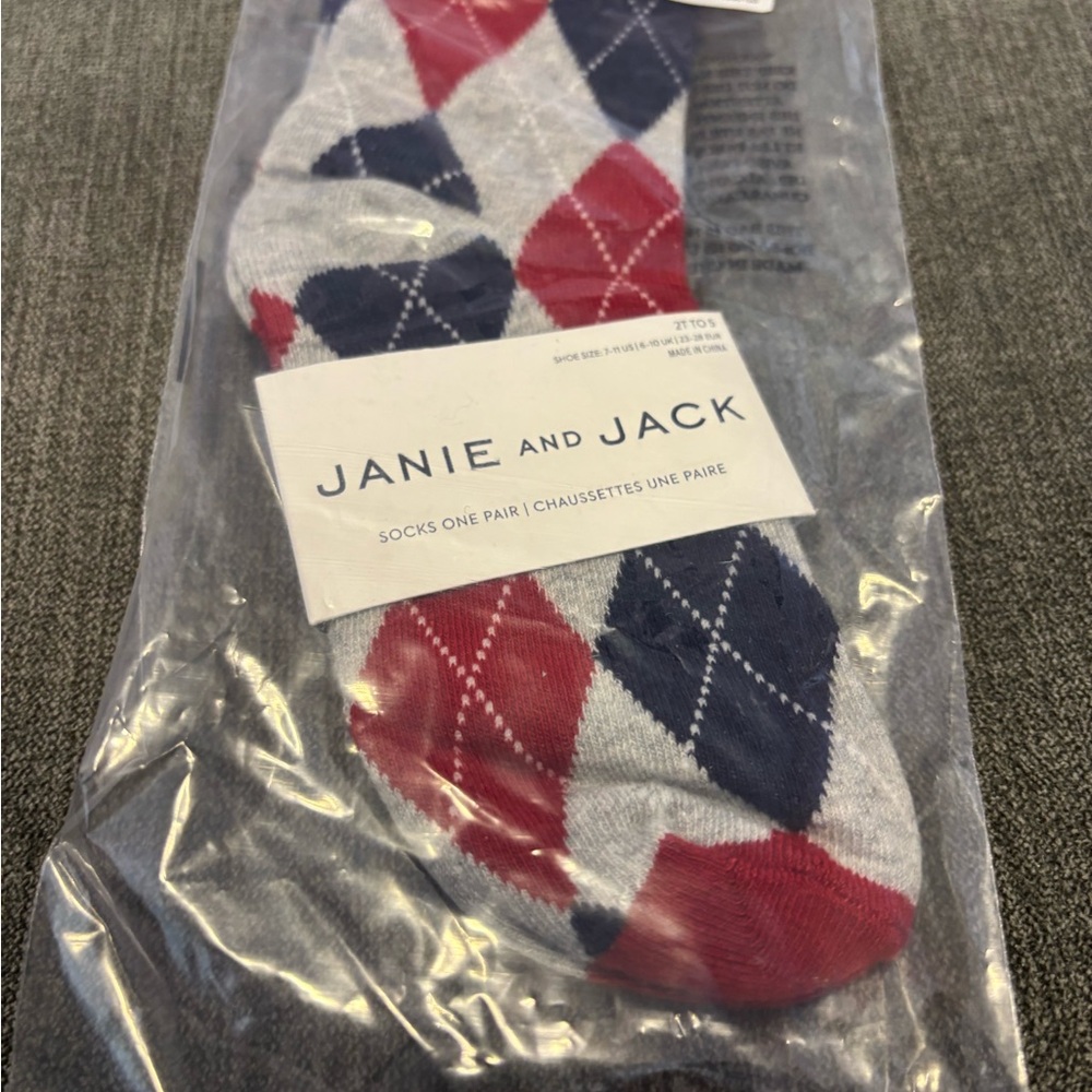 Janie and Jack Diamond Pattern Socks - Red, Blue, and Gray